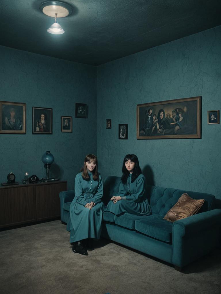 Occult Portrait of Women in Vintage Blue Room