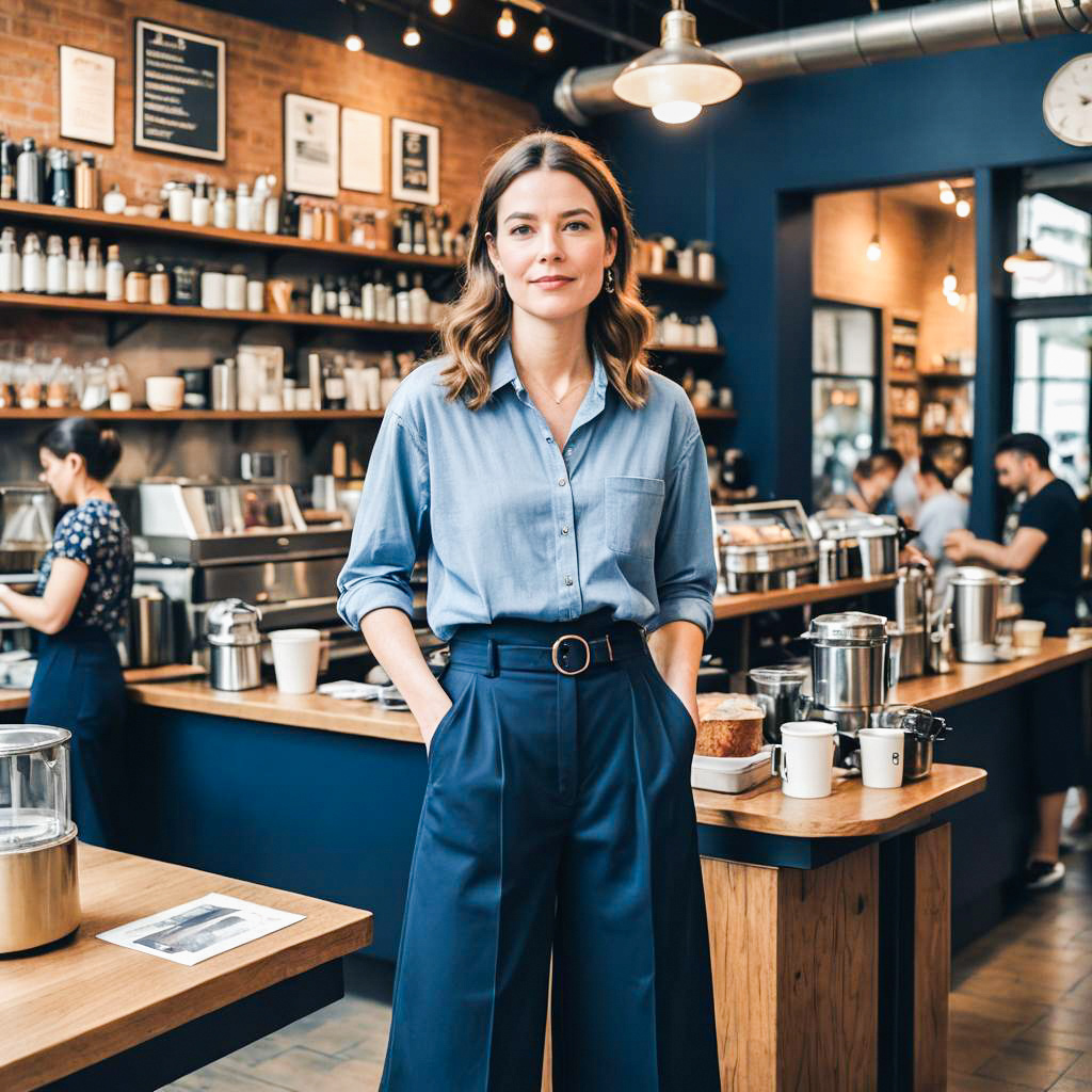 Confident Woman in Modern Cafe