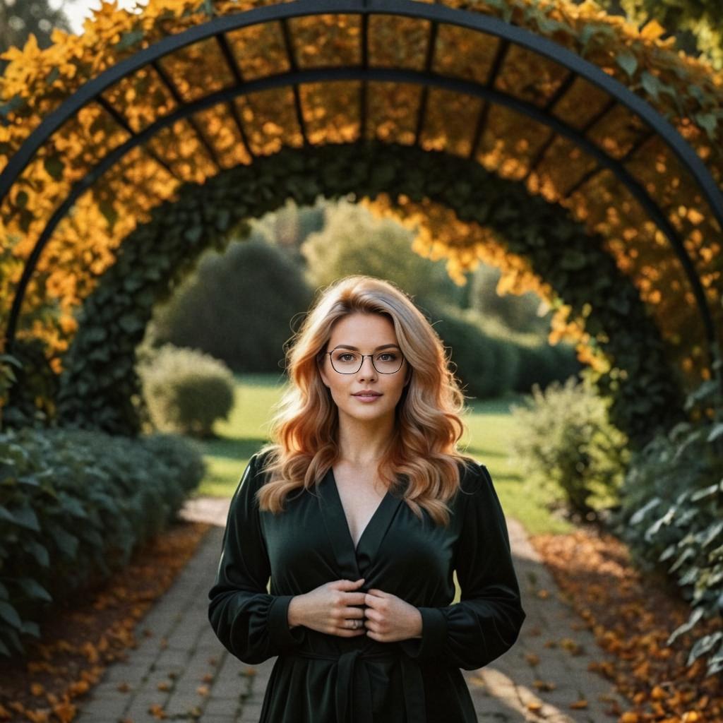 Woman with Blonde Hair in Autumn Pathway