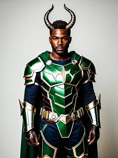 Fantasy Warrior Costume with Horns Green Armor by Antonio Lopez