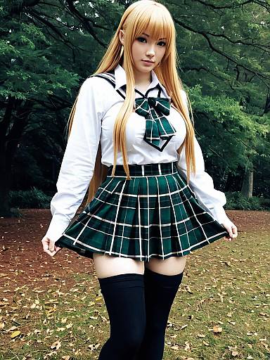 Anne Cosplay in Green Plaid School Uniform from Shingeki no Bahamut Outdoors