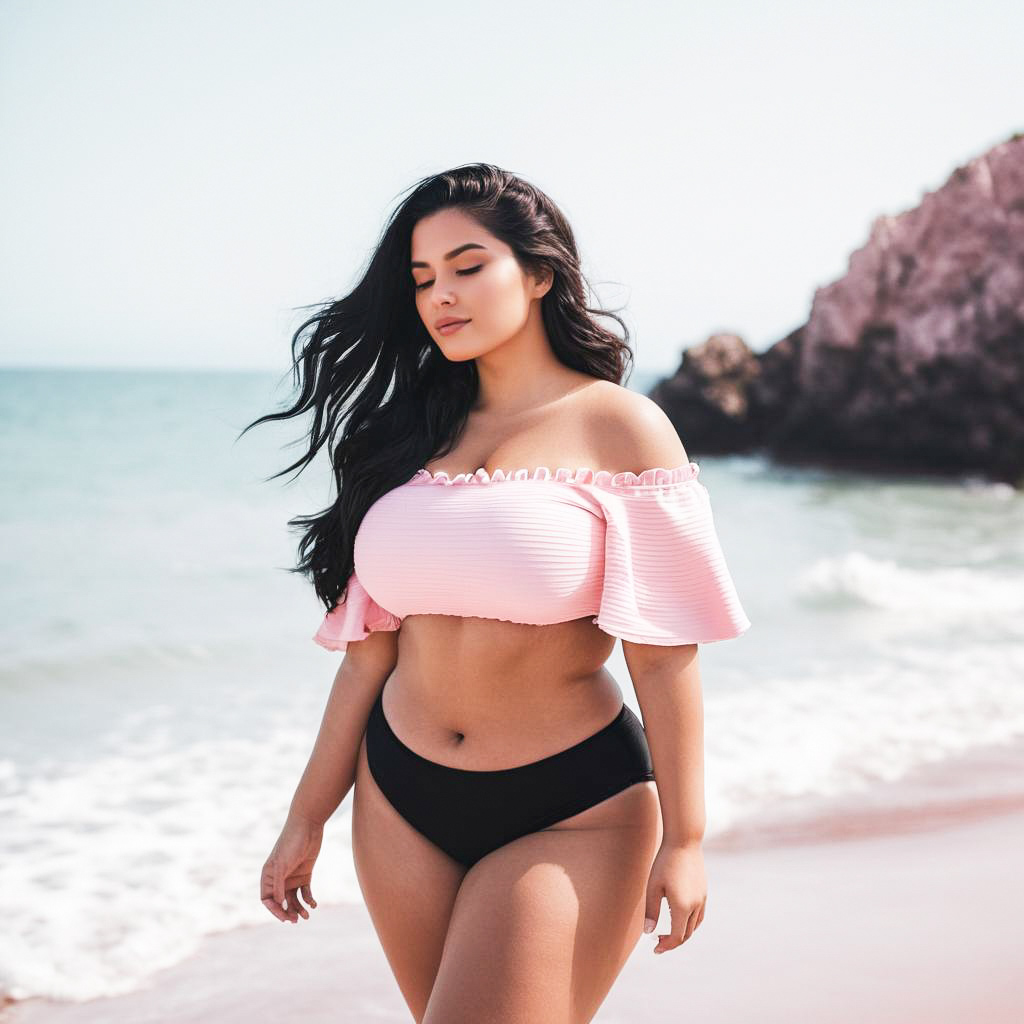 Confident Woman in Pink Top at the Beach