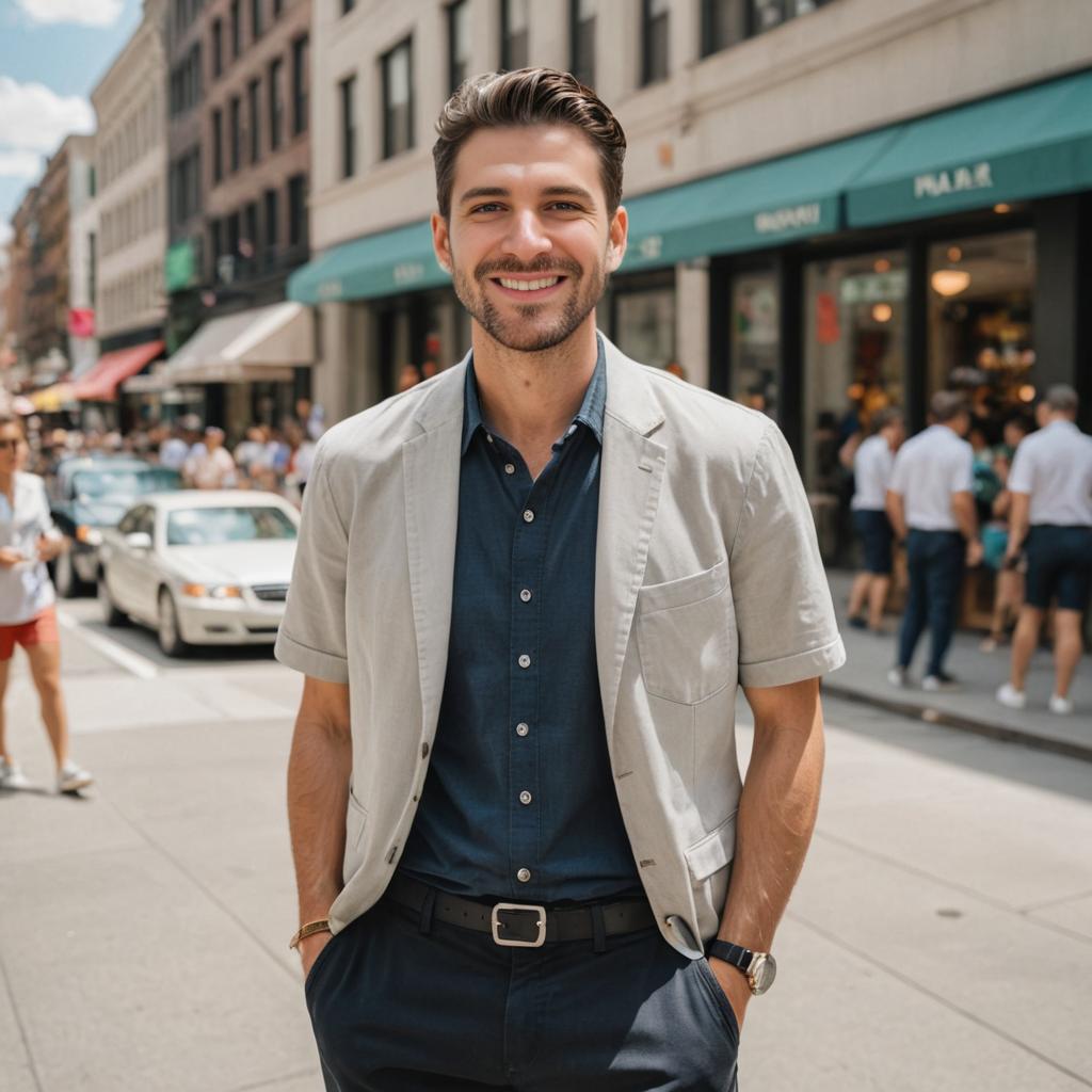 Well-Dressed Man Smiling on City Street