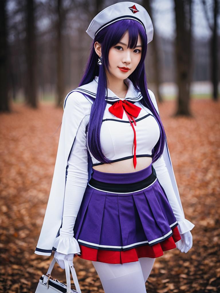 Azur Lane Ajax Cosplay Woman in Sailor Uniform Outdoors
