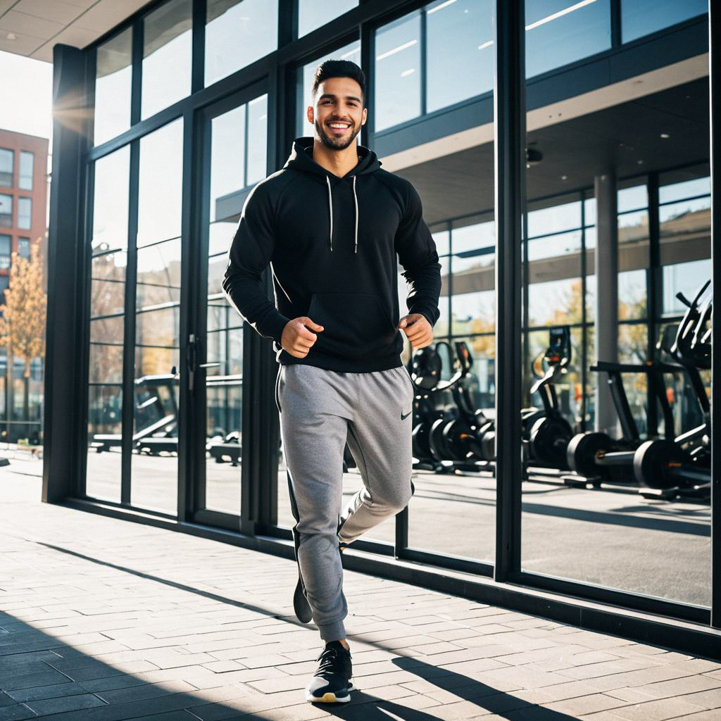 Young Man Jogging in Urban Sportswear Young Man Jogging in Urban Sportswear