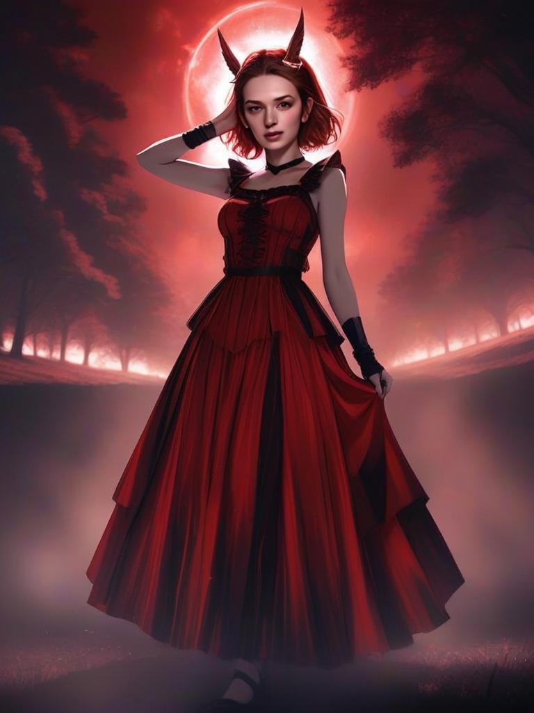 Woman in Red Dress Under Glowing Moon Woman in Red Dress Under Glowing Moon