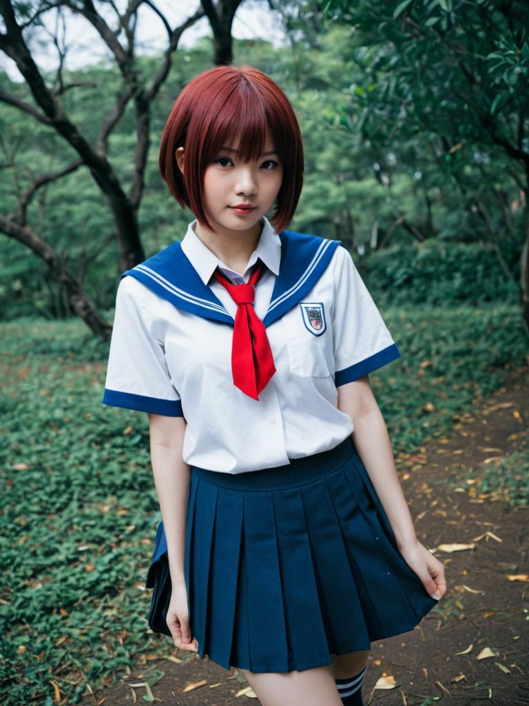 Aoba Tsugumi Cosplay in Japanese School Uniform Outdoors