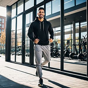 Young Man Jogging in Urban Sportswear