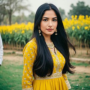 Woman in Yellow Punjabi Suit Amidst Flowers