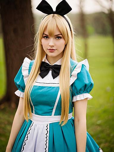 Mononobe Alice Cosplay in Blue Maid Outfit with Black Bow Headband