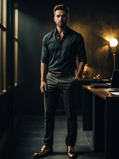 Man in Casual Office Outfit with Smart Shirt and Slacks