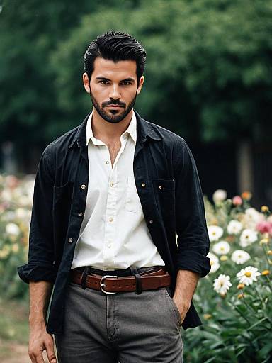 Stylish Man Wearing White Shirt with Black Jacket and Brown Belt Outdoor