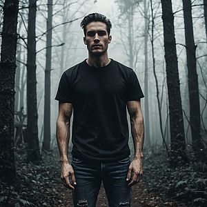 Confident Young Man in Misty Forest