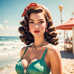 Glamorous Woman at Vintage Beach