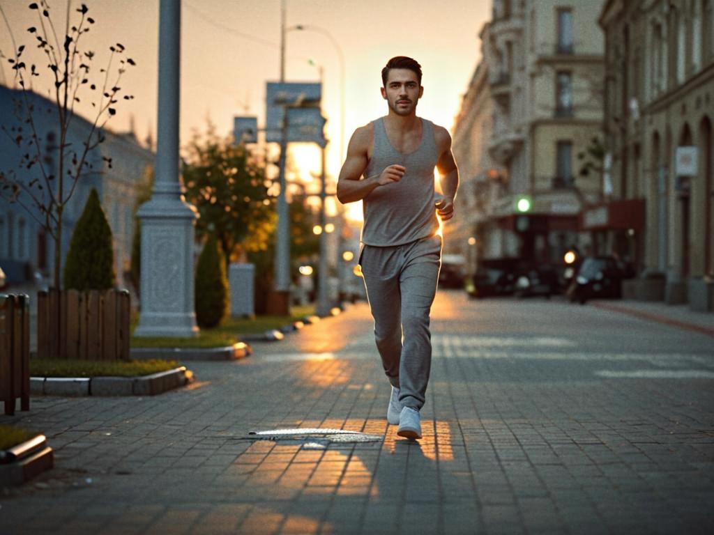 Young Man Jogging at Sunset