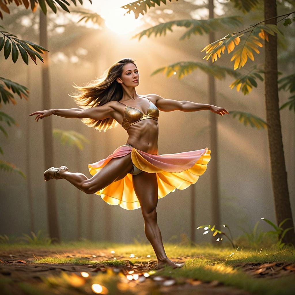 Graceful Female Dancer in Sunlit Forest