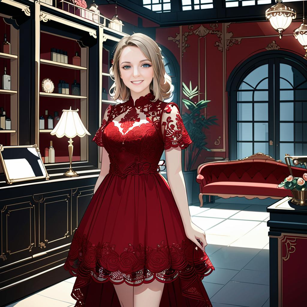 Anime Woman in Elegant Red Cheongsam