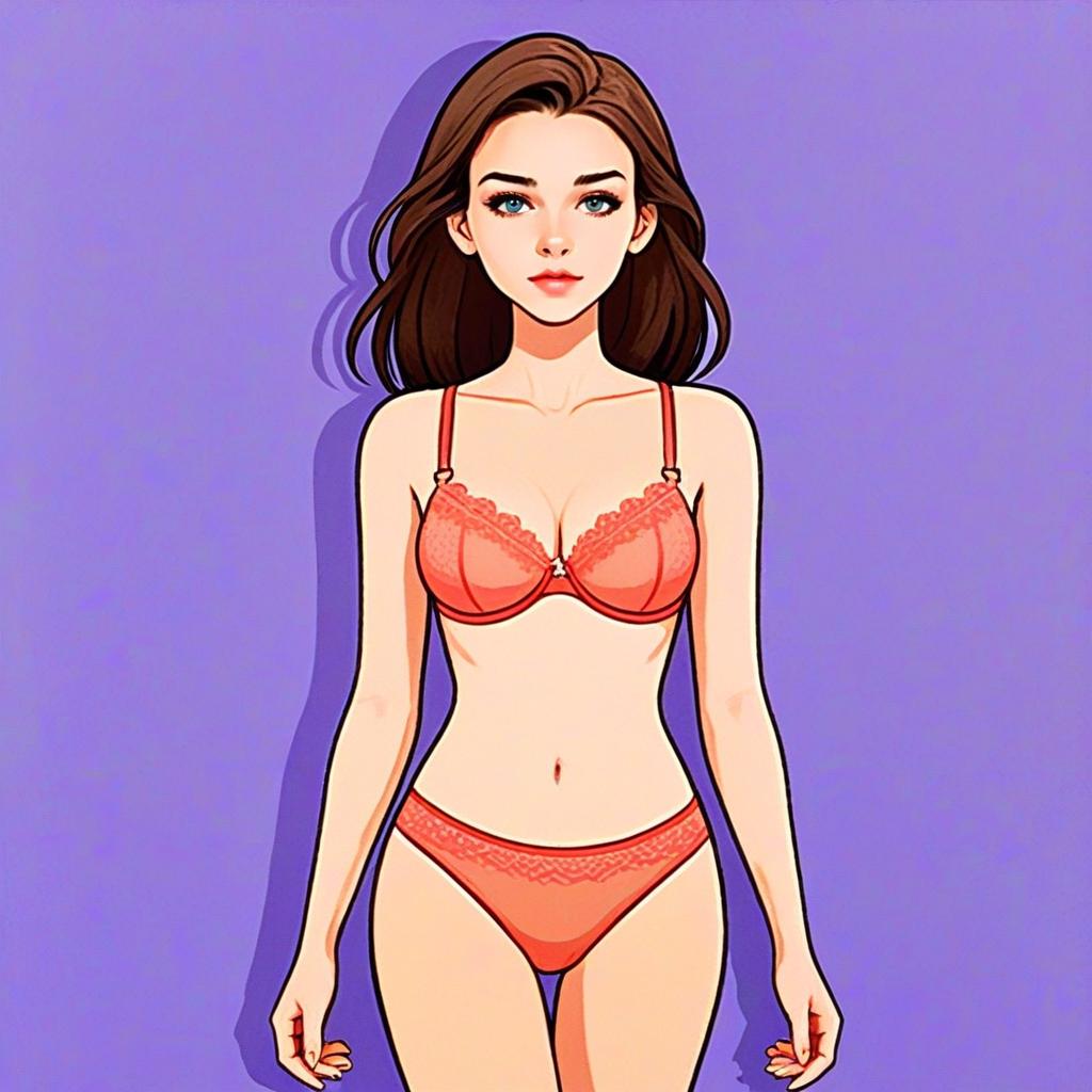 Young Woman in Vibrant Coral Underwire Bikini Set Digital Illustration