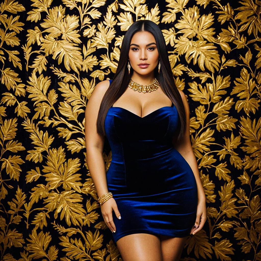 Confident Woman in Royal Blue Velvet Dress