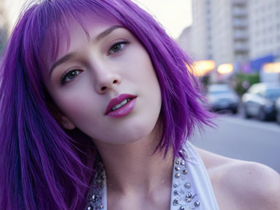 Woman with Purple Hair in Urban Setting