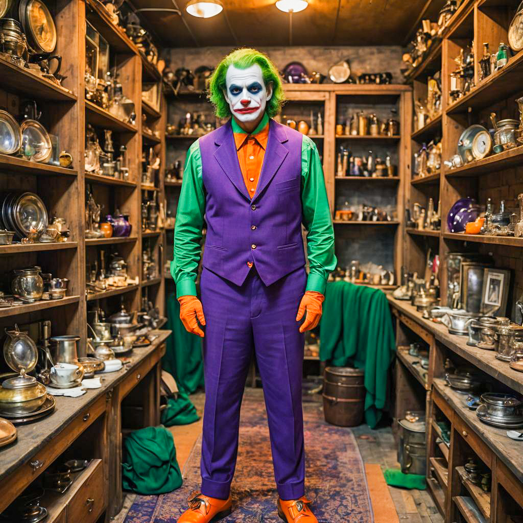 Joker Costume Man in Antique Silverware Room