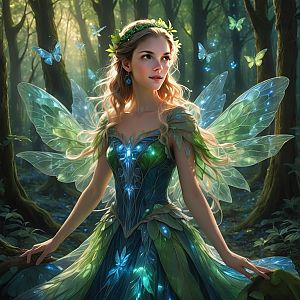 Enchanting Fairy with Glowing Wings in Mystical Forest Digital Artwork