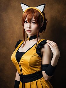 Realistic Cosplay Woman Wearing Rin Costume with Fox Ears