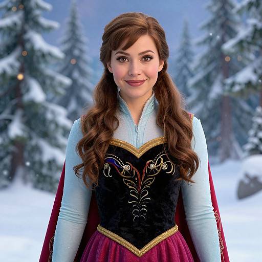 Woman in Fantasy Winter Costume Standing in Snowy Forest