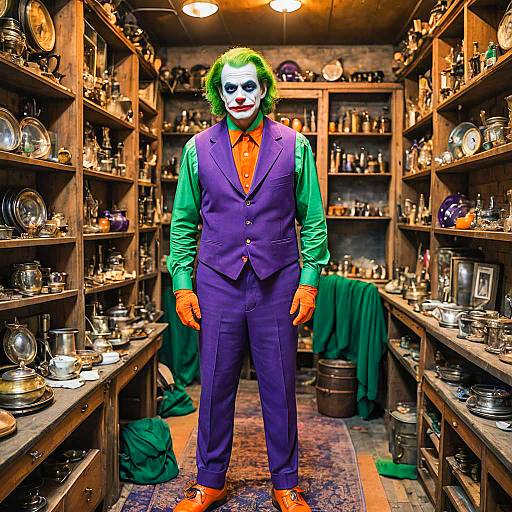 Joker Costume Man in Antique Silverware Room