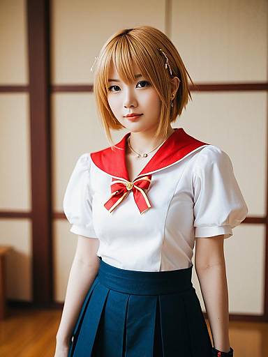 Japanese School Uniform Woman Portrait Hanamichi Ran Style