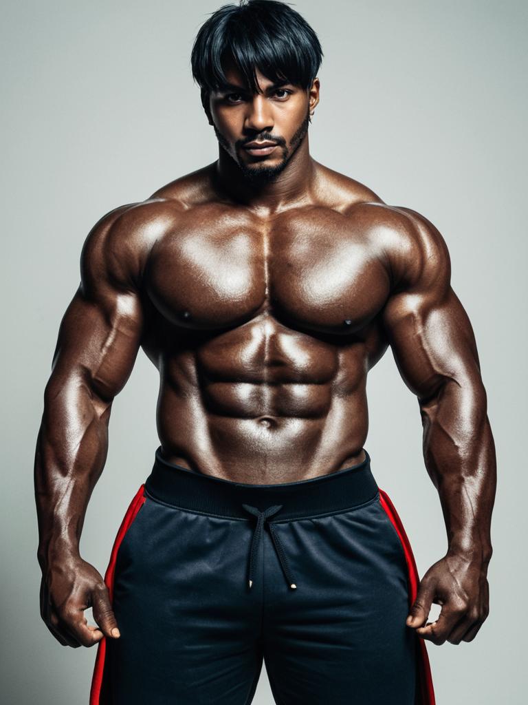 Muscular Man with Chiseled Physique in Sport Shorts