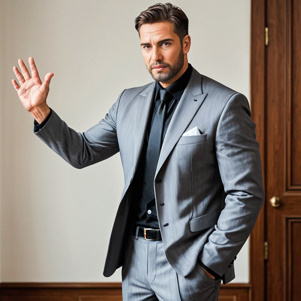 Confident Man in Gray Suit