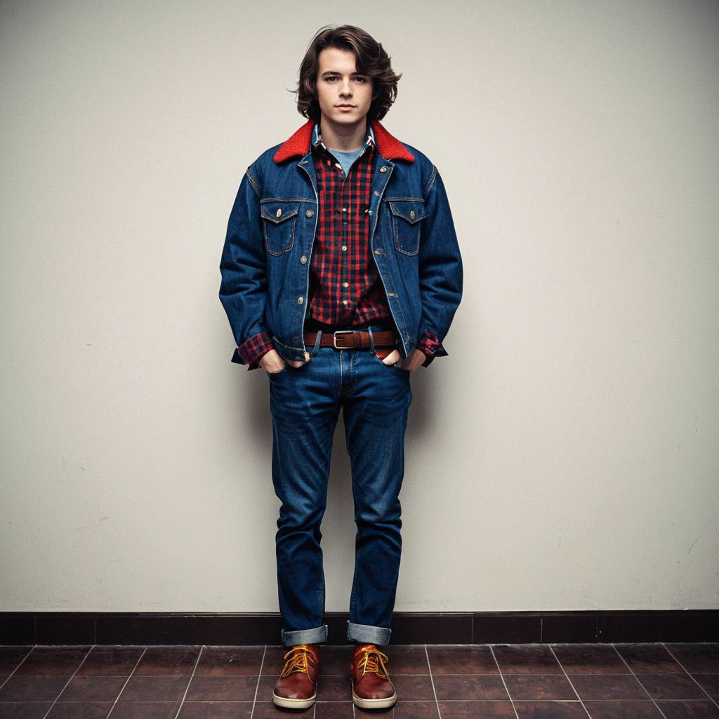 Confident Young Man in Denim Jacket and Vintage Style