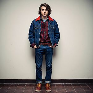 Confident Young Man in Denim Jacket and Vintage Style