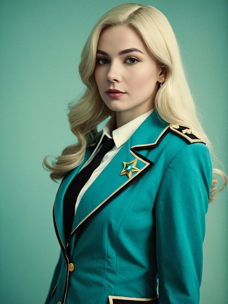 Realistic Historia Reiss Cosplay Woman in Teal Military Jacket