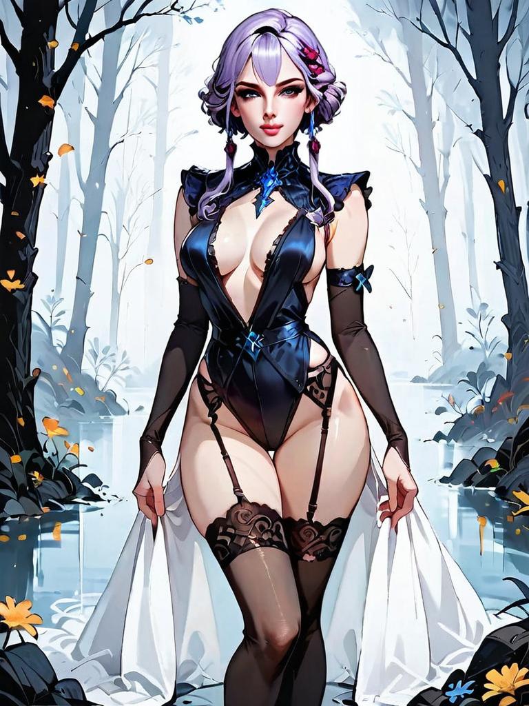 Dark Fantasy Medieval Woman in Forest Full Body Illustration