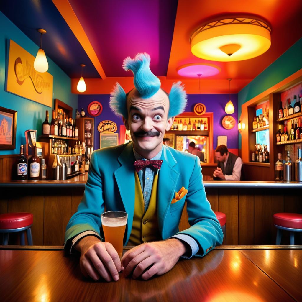 Man in Colorful Suit at Retro Bar