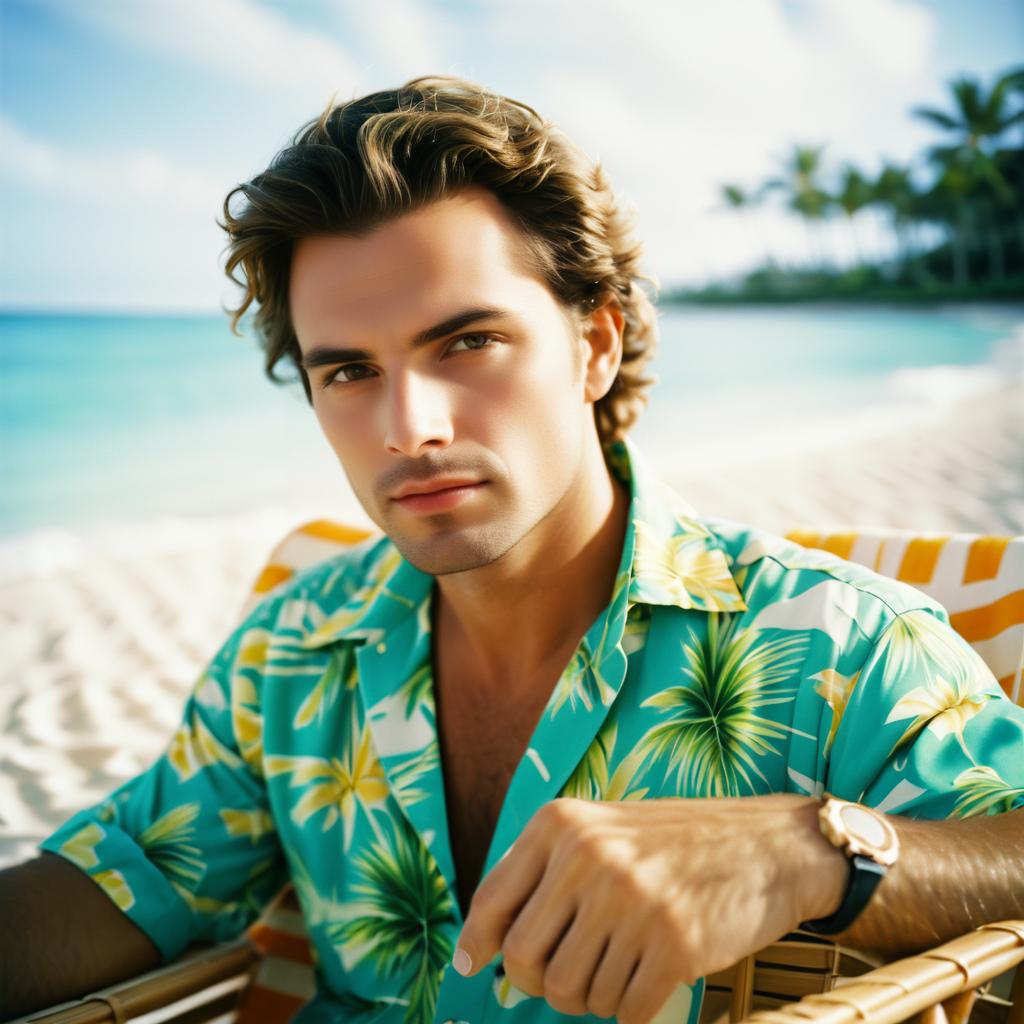 Handsome man in Hawaiian shirt on beach