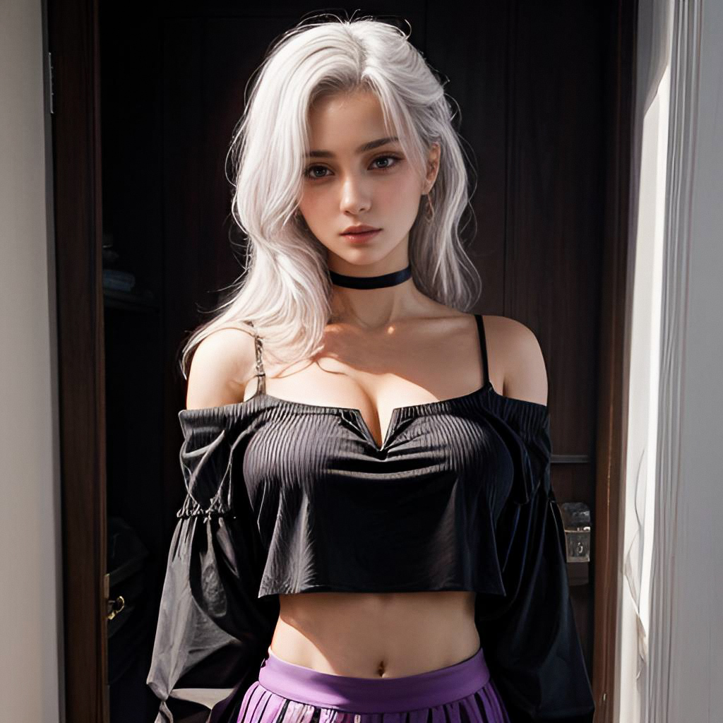Young Woman in Chic Fashion - Platinum Blonde Hair Young Woman in Chic Fashion - Platinum Blonde Hair
