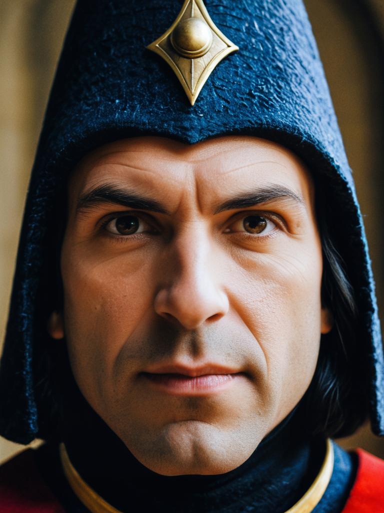 Close-up of Man in Blue Ceremonial Hat