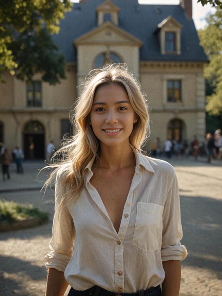 Confident Young Woman in Sunlit Outdoor Setting