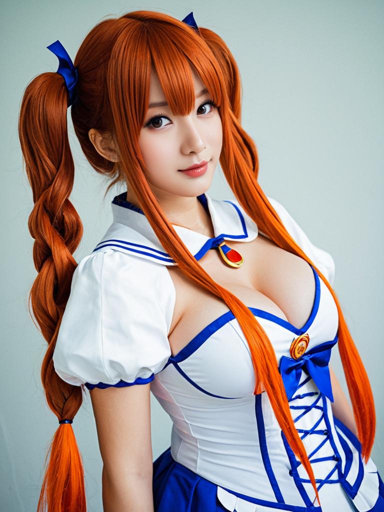 Anjou Naruko Cosplay with Orange Twin Tails and Sailor Dress