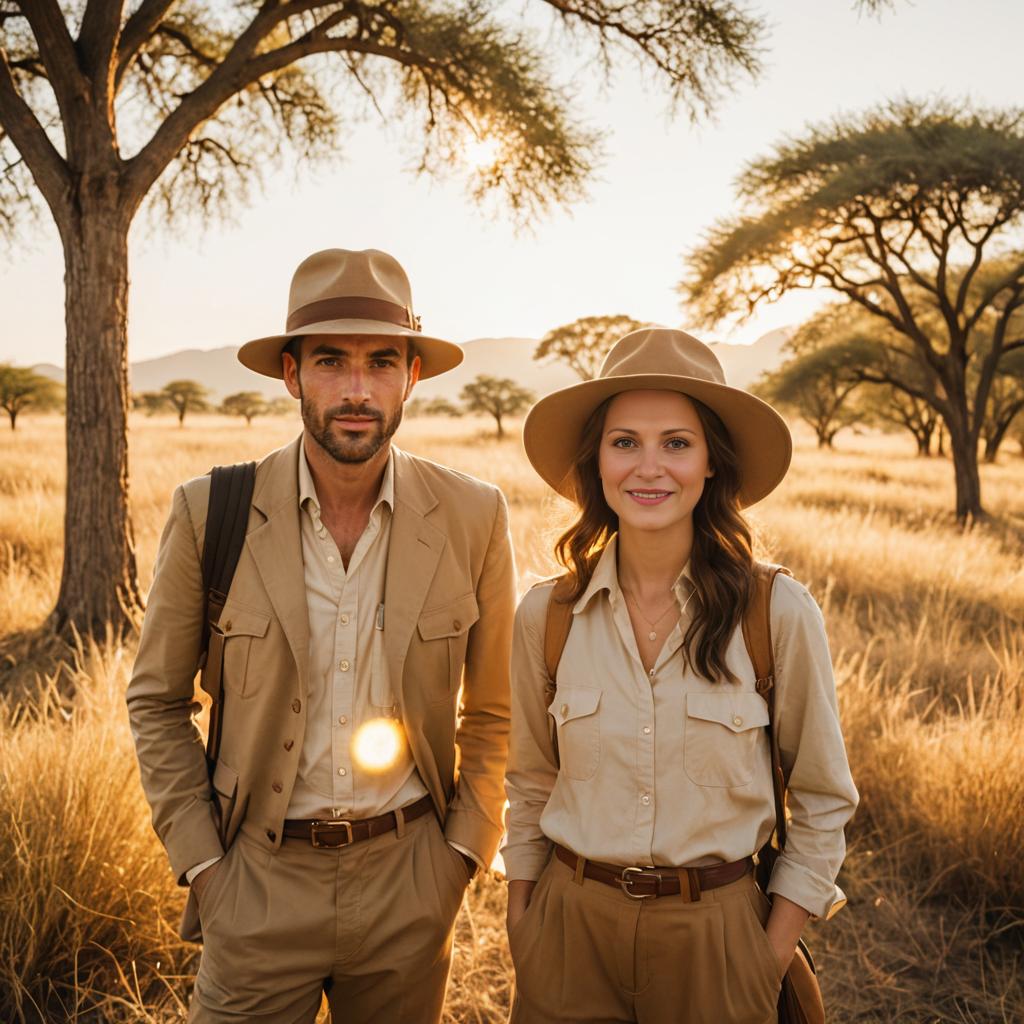 Couple in Safari Outfits at Sunset