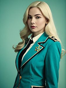 Realistic Historia Reiss Cosplay Woman in Teal Military Jacket