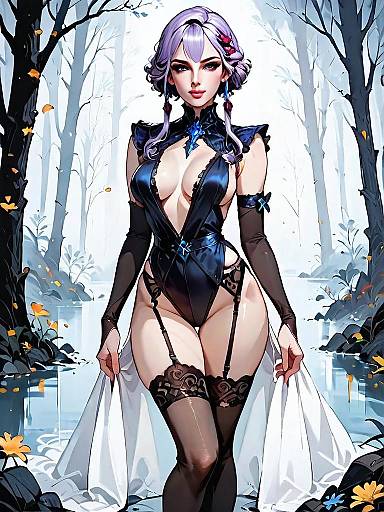 Dark Fantasy Medieval Woman in Forest Full Body Illustration
