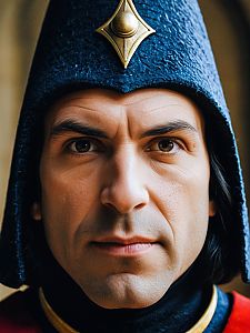 Close-up of Man in Blue Ceremonial Hat