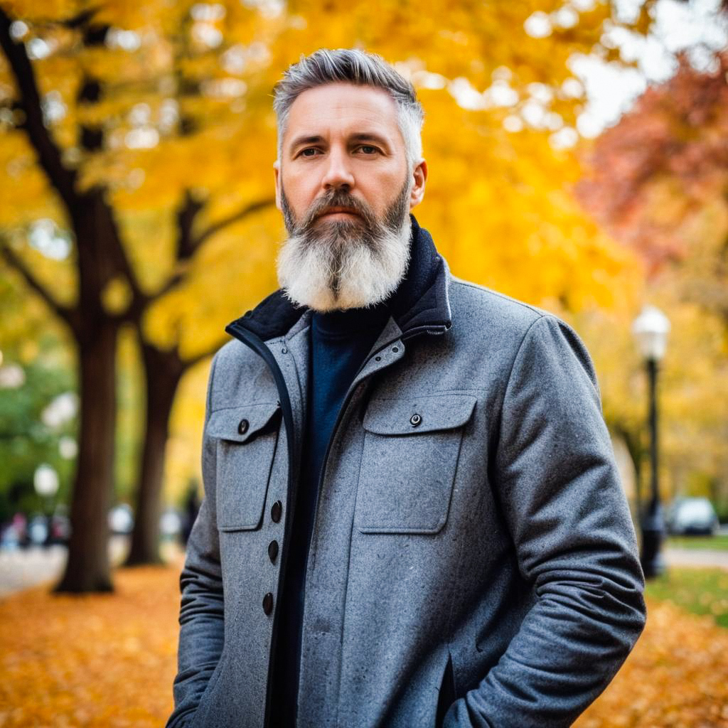 Mature Man in Autumn Foliage