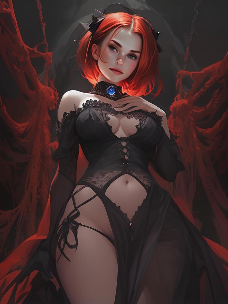 Confident Woman in Gothic Outfit with Red Hair Confident Woman in Gothic Outfit with Red Hair