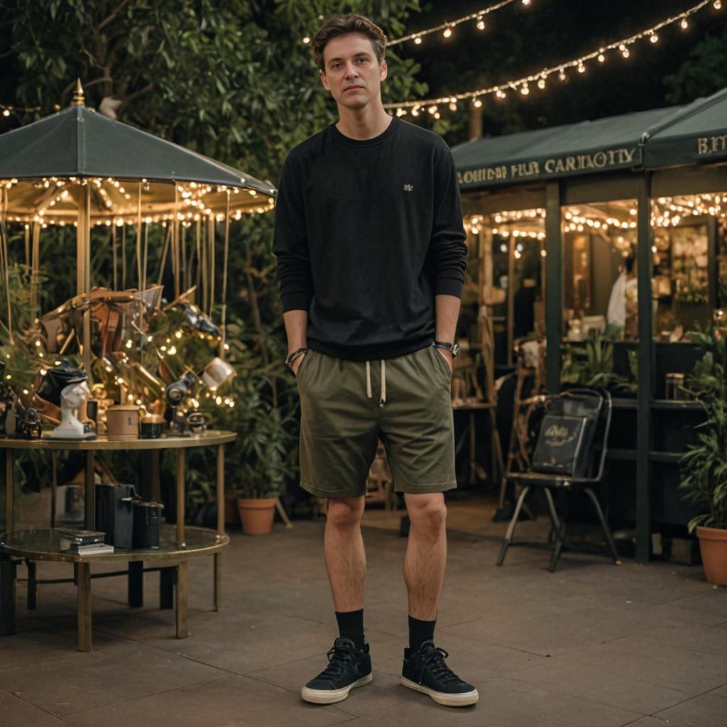 Confident Man in Cozy Outdoor Cafe