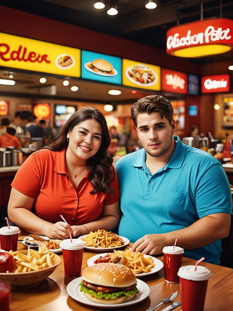 Smiling couple enjoying fast food meal